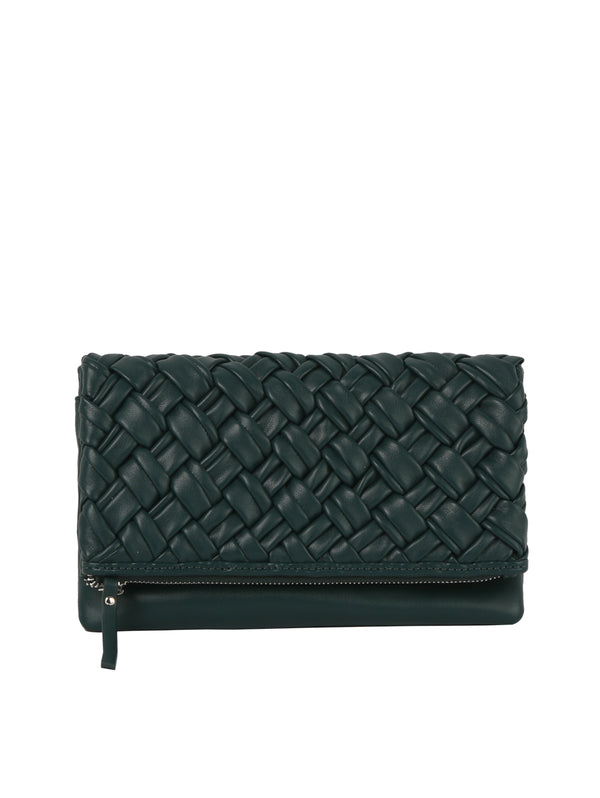 Handbag Republic Ecostitch Woven Front Flap Clutch Black