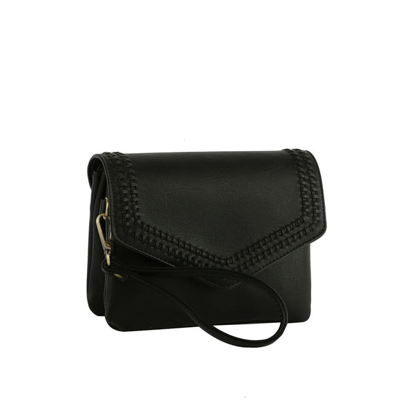 Handbag Republic Front Flap Tripe Compartment Convertible Clutch Crossbody Wristlet Black
