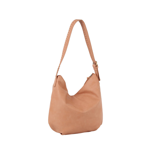 Handbag Republic Front Pocket Weaving Handle Detailed Hobo Shoulder Bag Peach
