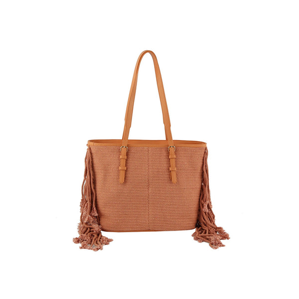 Handbag Republic Corve Texture Fringe Tote Beige
