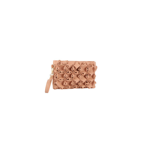 Handbag Republic Flower Pattern Ruched Clutch Nude