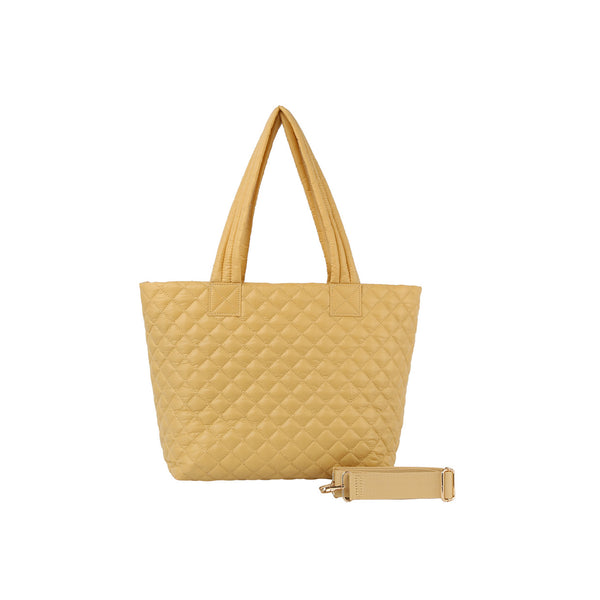 Handbag Republic Light Weight Puffer Quilted Shoppers Tote Travel Bag Pale Yellow
