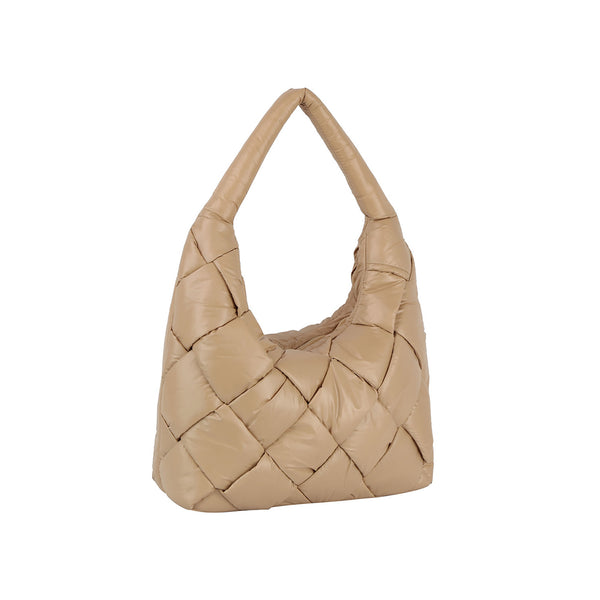 Handbag Republic Light Weight Puffer Woven Hobo Shoulder Bag Taupe