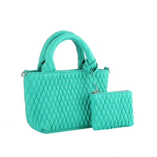 Handbag Republic Micro Puffy Quilted 2 In 1 Top Handle Satchel Bag Emerald