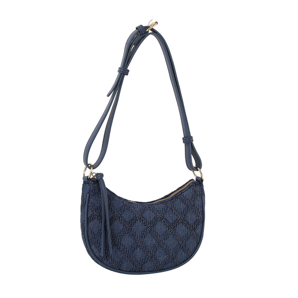 Handbag Republic Patterned Denim Halfmoon Shoulder Bag Black Denim