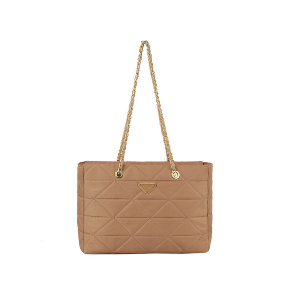 Handbag Republic Quilted Nylon 2 In 1 Tote Shoulder Bag Taupe