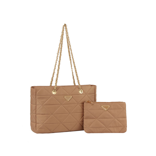 handbag republic Quilted nylon 2 in 1 tote shoulder bag Taupe