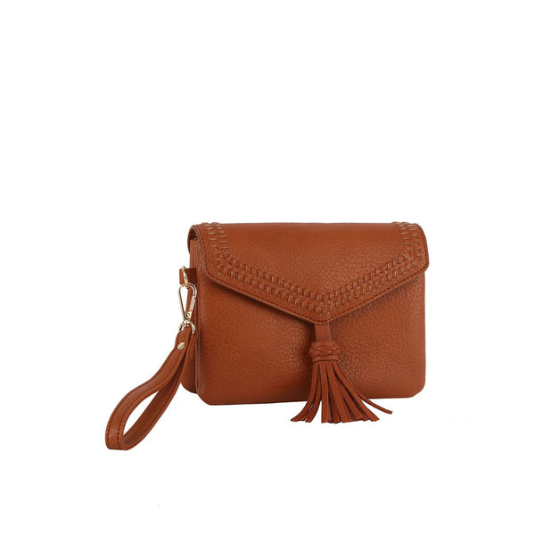 Handbag Republic Tassel Front Flap Tripe Compartment Convertible Clutch Crossbody Wristlet Cream