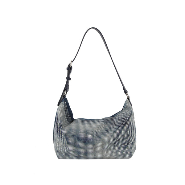 Handbag Republic Washed Denim Rhinestone Hobo Shoulder Bag Denim