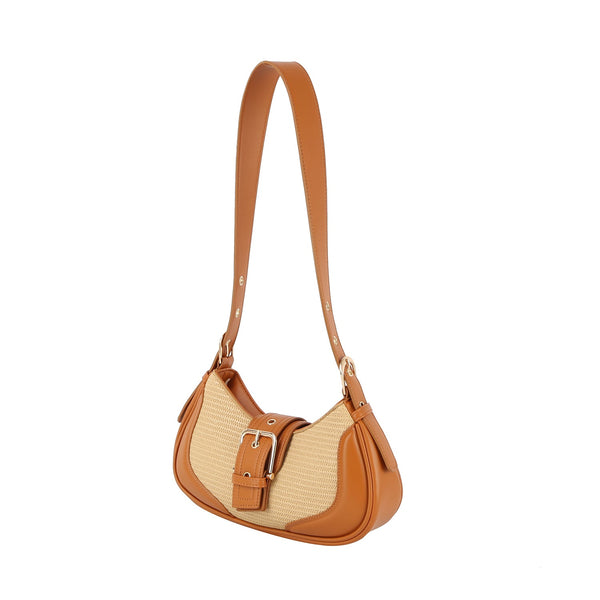 Handbag Republic Women Buckle Front Flap Crescent Straw Shoulder Black