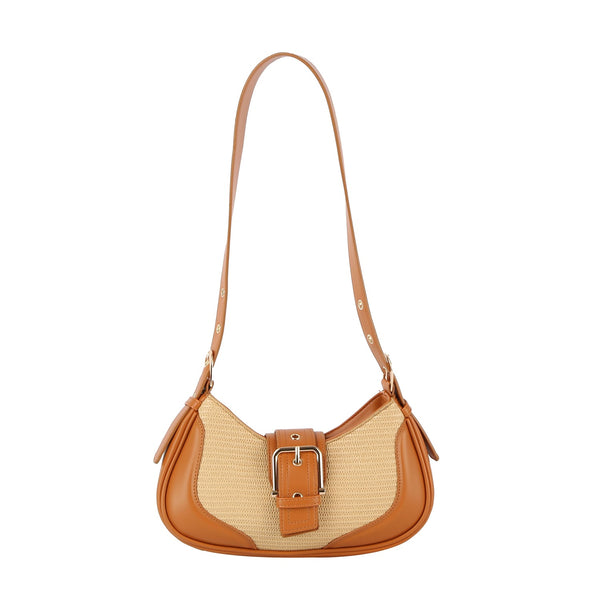 handbag republic Women Buckle Front Flap Crescent Straw Shoulder Black