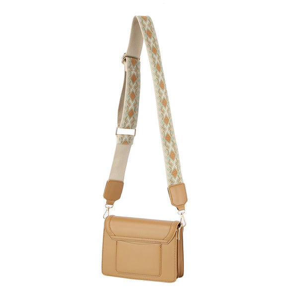 Handbag Republic Women Front Flap Top Handle Guitar Strap Crossbody Beige