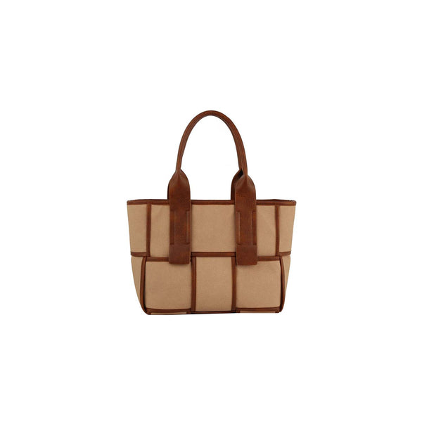 Handbag Republic Woven Color Block Top Handle Tote Beige
