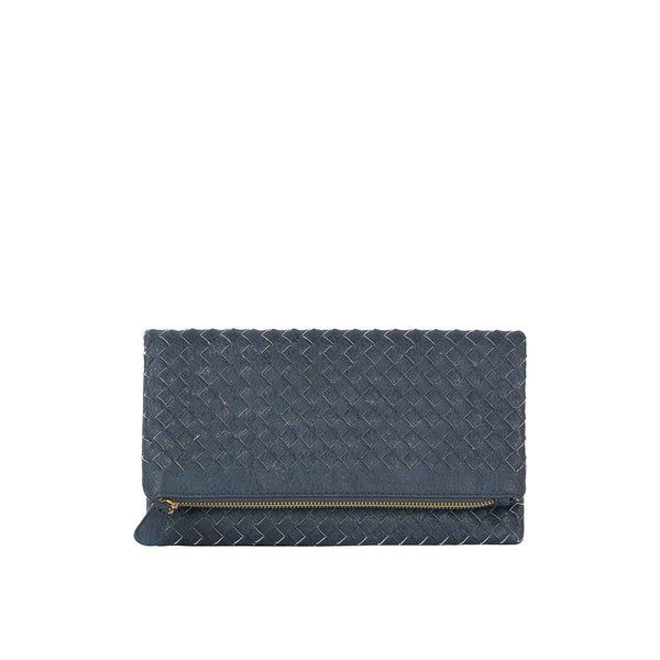 handbag republic Woven front flap clutch Denim blue