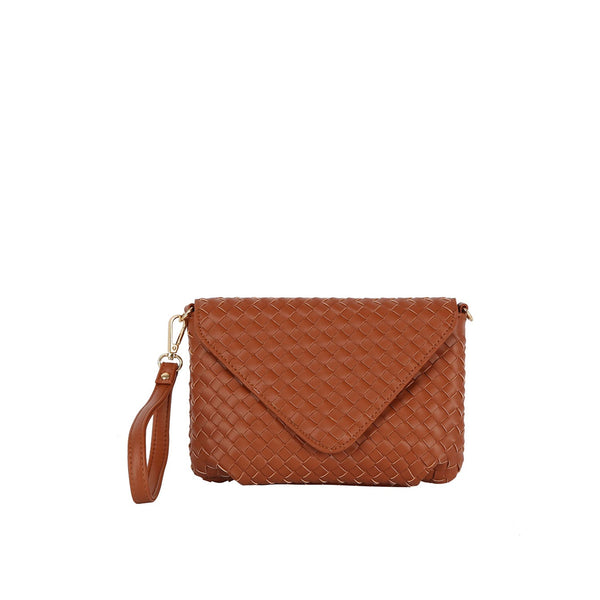 handbag republic Woven Front flap tripe comparament convertible clutch crossbody wristlet Brown