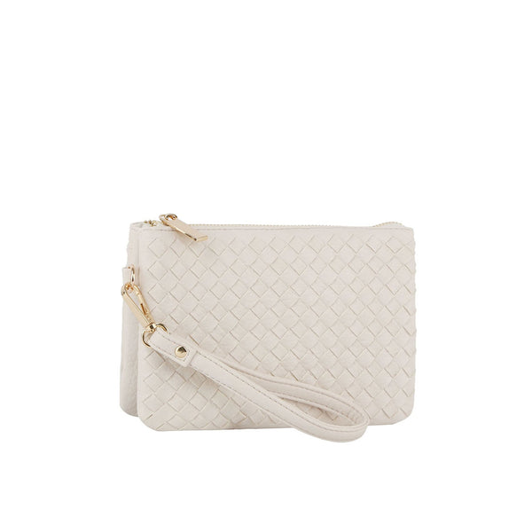 handbag republic Woven triple compartment convertible clutch crossbody wristlet Cream