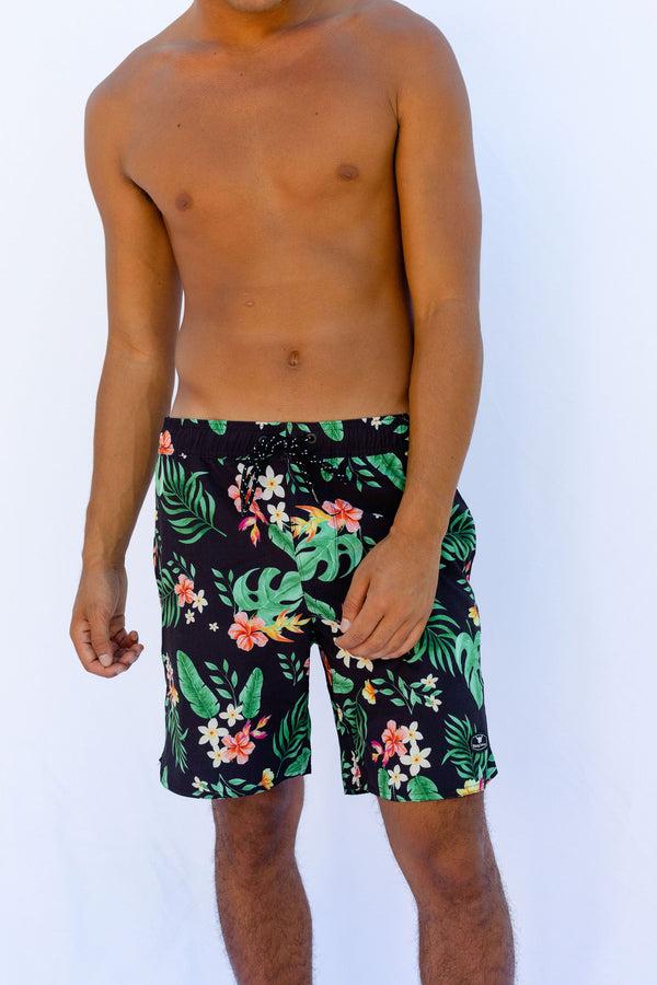 Hang Loose Botanic Boardshort - Black Green