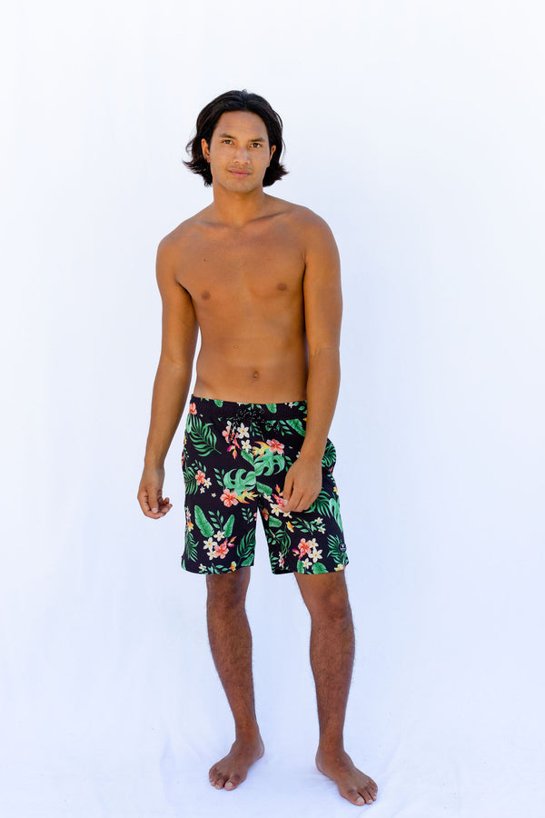 hang loose Botanic Boardshort - Black Green