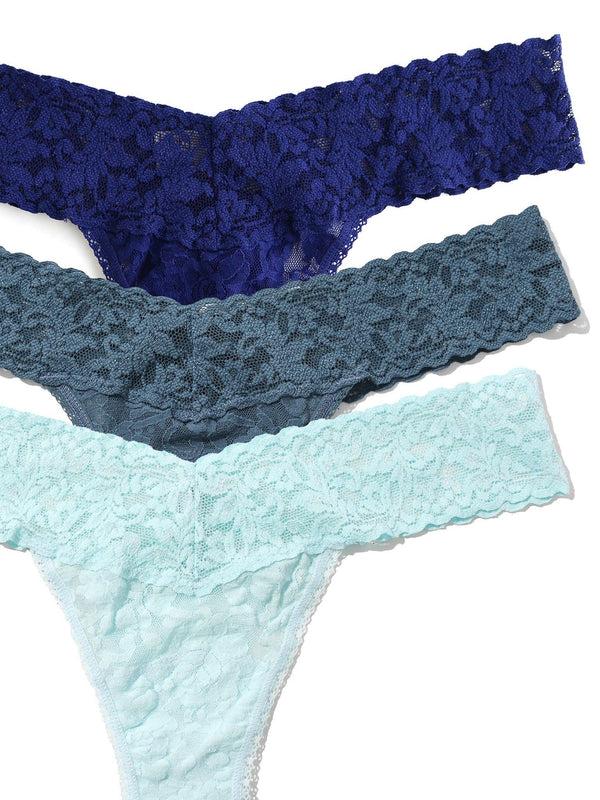 Hanky Panky 3 Pack Signature Lace® Low Rise Thongs In Printed Box Odyssey Blue