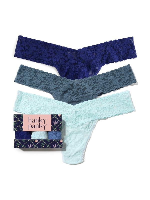 hanky panky 3 Pack Signature Lace® Low Rise Thongs In Printed Box Odyssey Blue