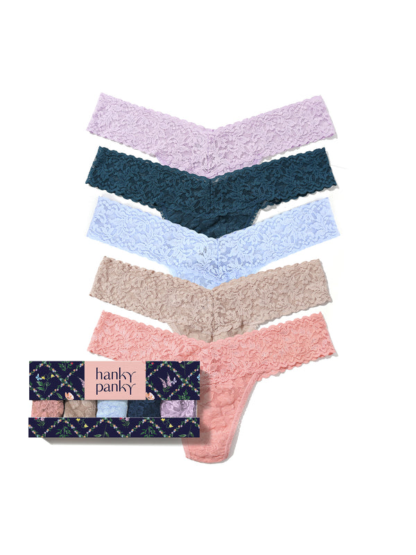 hanky panky 5 Pack Signature Lace® Low Rise Thongs In Printed Box Lavender Fields