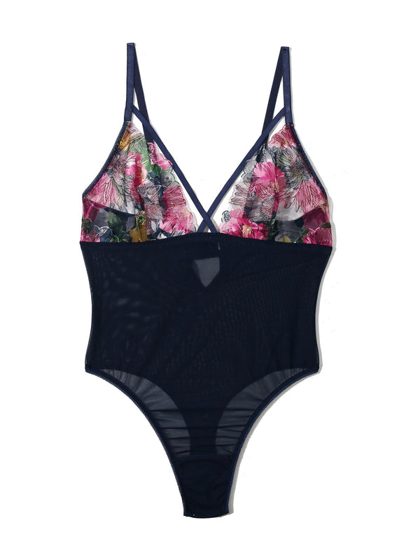 Hanky Panky &oh Wildly Blooming Strappy Bodysuit Dark Sky Blue Sale