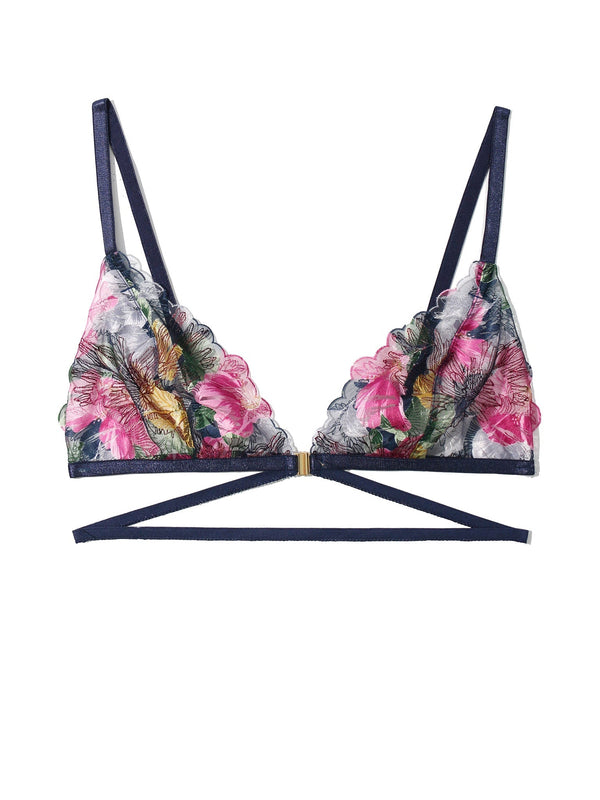 Hanky Panky &oh Wildly Blooming Strappy Triangle Bralette Dark Sky Blue Sale