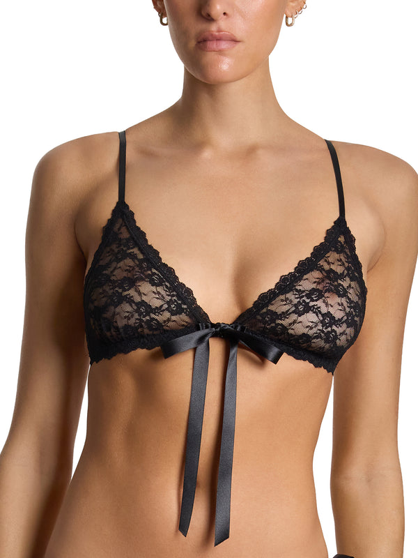 Hanky Panky Peek-a-Boo Lace Front Tie Bralette Black