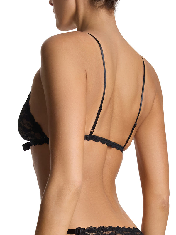 Hanky Panky Peek-a-Boo Lace Front Tie Bralette Black