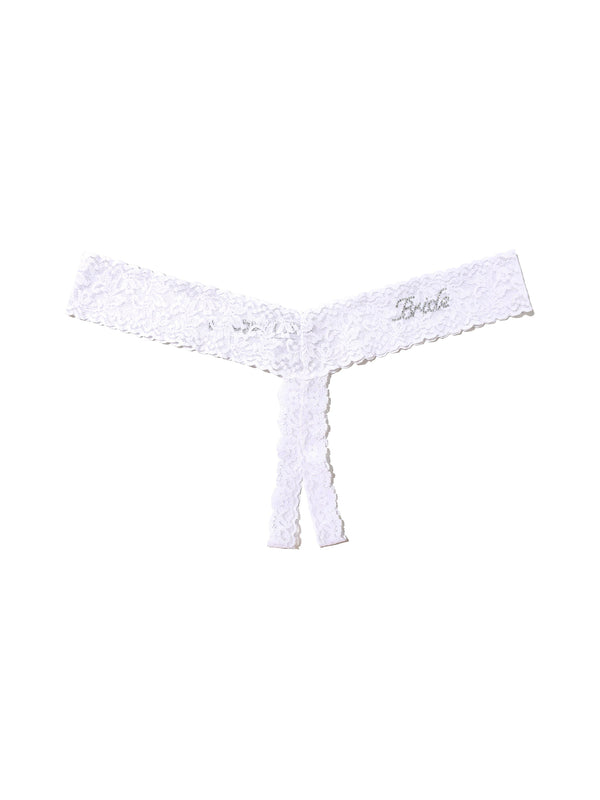 hanky panky Plus Size Bride Crystal Crotchless Thong White