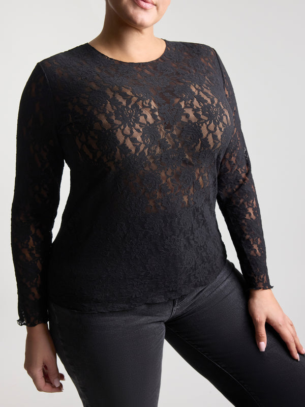 Hanky Panky Plus Size Signature Lace Long Sleeve Top Black