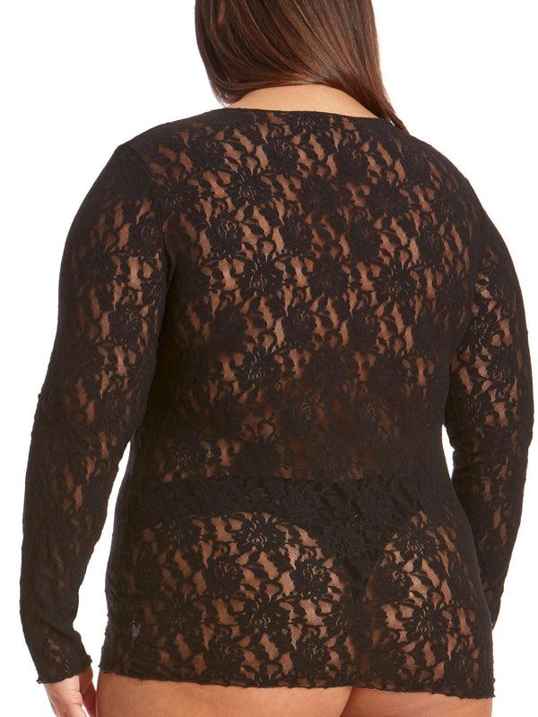 Hanky Panky Plus Size Signature Lace Long Sleeve Top Black
