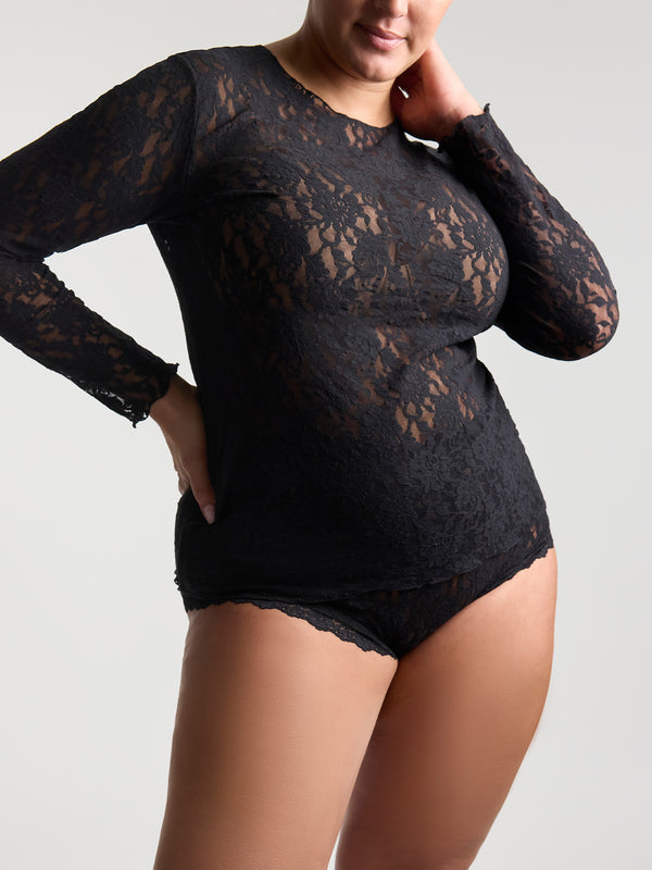 hanky panky Plus Size Signature Lace Long Sleeve Top Black hanky panky Plus Size Signature Lace Long Sleeve Top Black