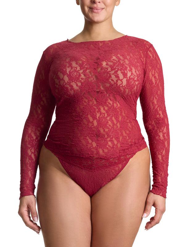 Hanky Panky Plus Size Signature Lace® Long Sleeve Top Wild Berries Red