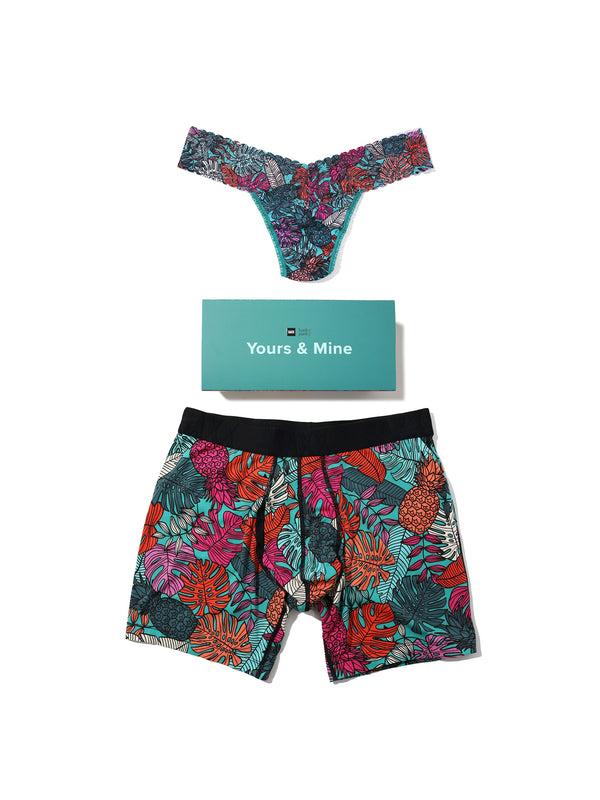 hanky panky Signature Lace® Low Rise Printed Thong And Saxx Drop Temp Cooling Cotton Boxer Brief Fruity Palm - Aqua