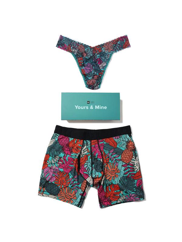 hanky panky Signature Lace® Original Rise Printed Thong And Saxx Drop Temp Cooling Cotton Boxer Brief Fruity Palm - Aqua