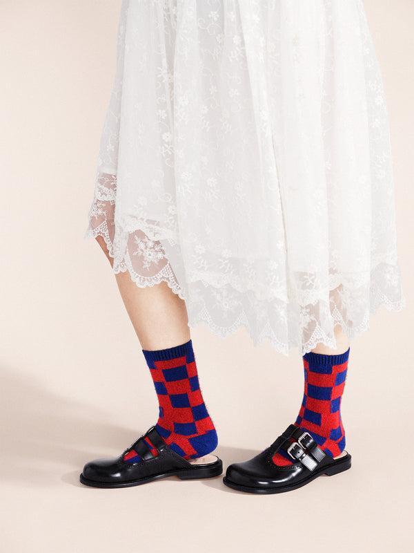 Hansel From Basel Dash Checkered Cashmere Crew Forest Green