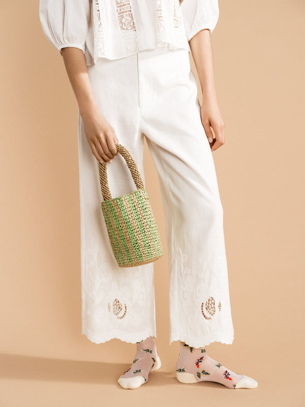 Hansel From Basel Amalfi Straw Bucket Bag Green