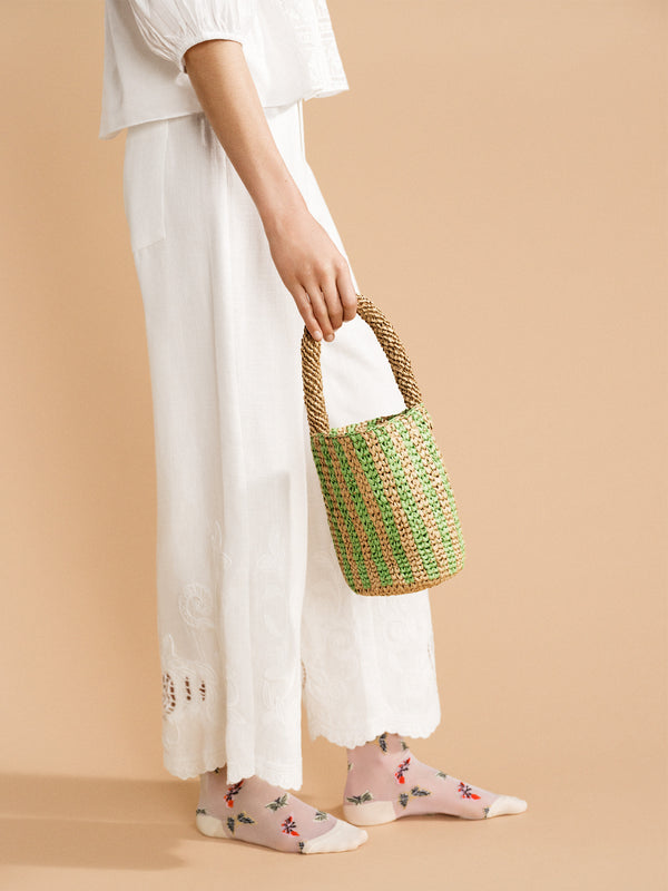 Hansel From Basel Amalfi Straw Bucket Bag Green