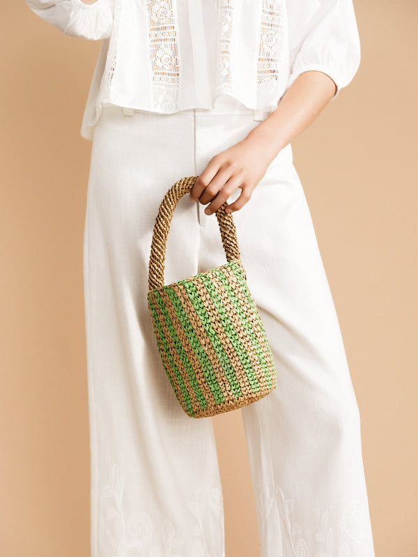 hansel from basel Amalfi Straw Bucket Bag green