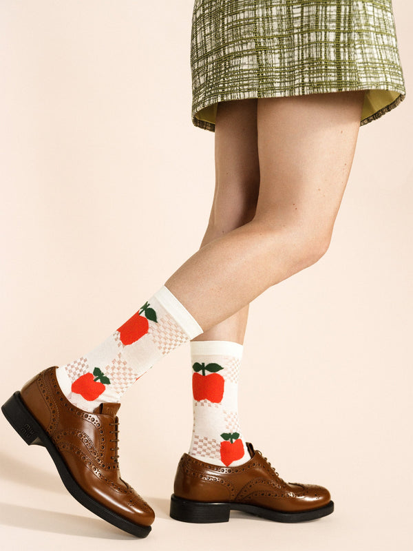 Hansel From Basel Apple Blocks Sheer Crew Ivory