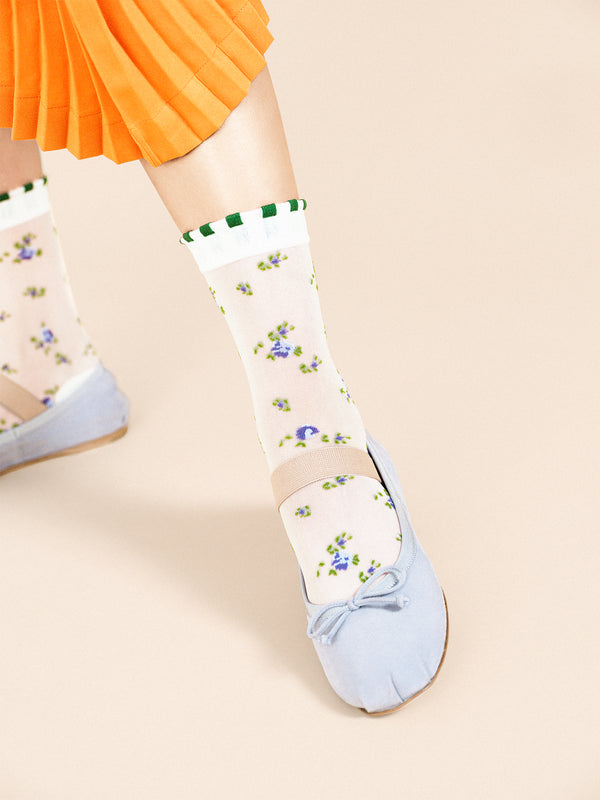 Hansel From Basel Ashley Floral Sheer Crew White