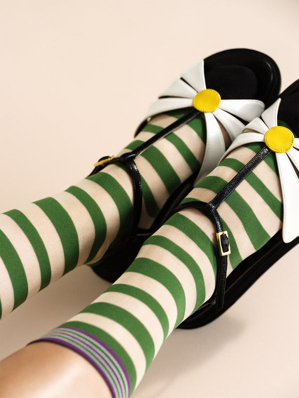 Hansel From Basel Beatrice Stripe Sheer Crew Green