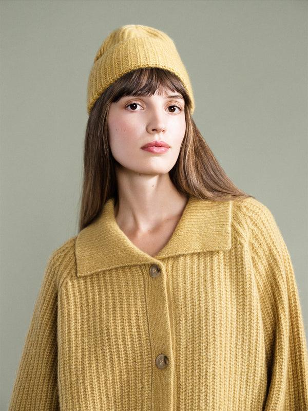 hansel from basel Cashmere Ribbed Beanie amber