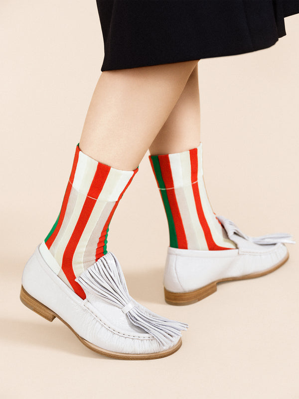 Hansel From Basel Festival Stripe Sheer Crew White