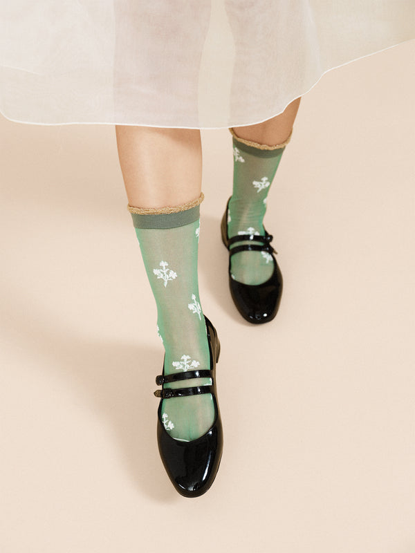 Hansel From Basel Floral Clover Sheer Crew Black