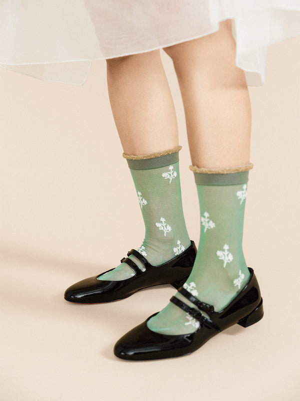 Hansel From Basel Floral Clover Sheer Crew Black