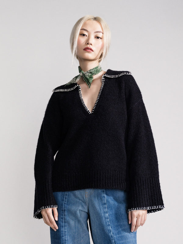 hansel from basel Gstaad Big Collar Pullover black