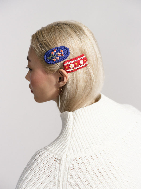 Hansel From Basel Polly Crochet Hair Clips Red Multi