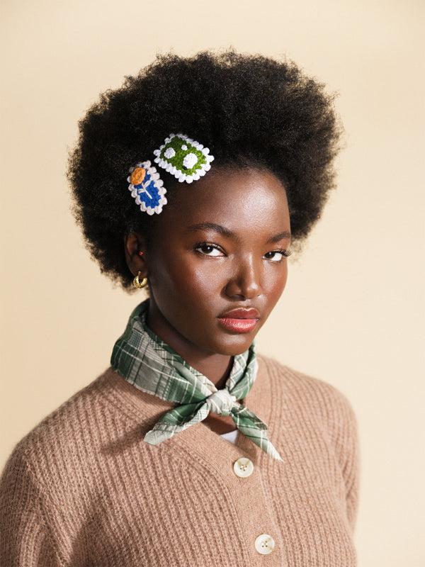 Hansel From Basel Sheepish Pastures Crochet Hair Clips Green